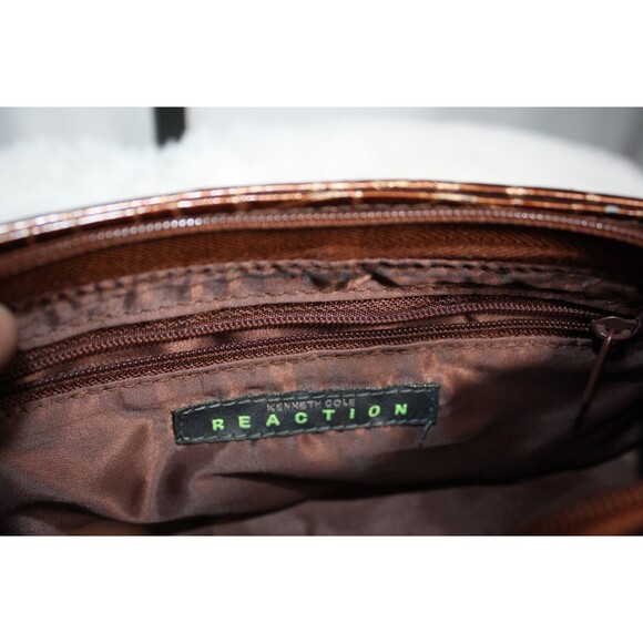 Kenneth Cole Reaction Brown/Copper Faux Alligator Print Clutch Shoulder purse - Picture 12 of 16